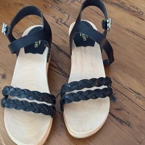 Swedish Hasbeens Black Sandals with Braided Straps